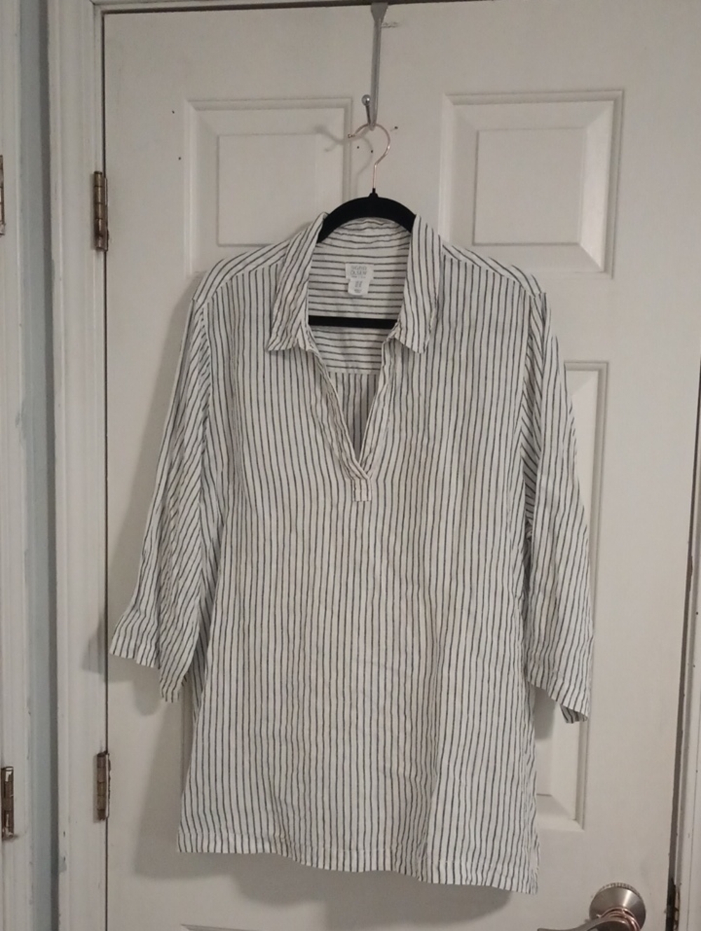 Sigrid Olsen White Top with Navy Stripes
